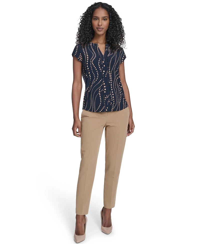 Tommy Hilfiger Women's Cascade Dot Cap Sleeve V-Neck Top