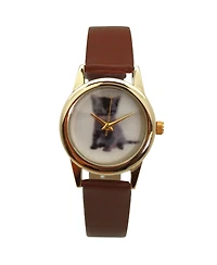 Olivia Pratt Brown Cat and Dog Face Faux Leather Band Women Watch