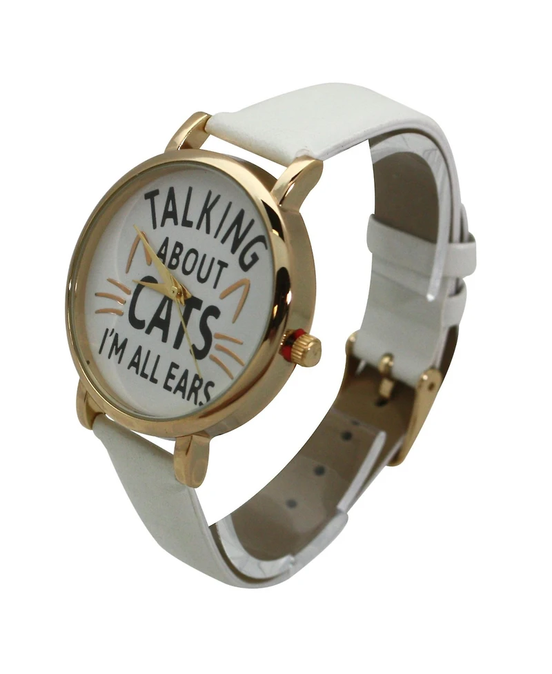 Olivia Pratt White Talking About Cats Leather Strap Watch