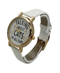 Olivia Pratt White Talking About Cats Leather Strap Watch