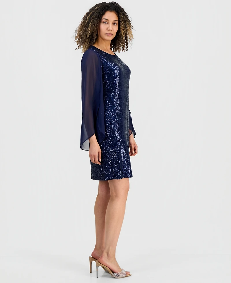 Connected Women's Sequinned Cape-Sleeve Dress