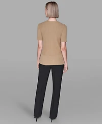 Karl Lagerfeld Paris Women's Short-Sleeve Ribbed Sweater