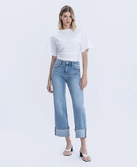 Flying Monkey Women's High Rise Slim Wide Leg Jeans