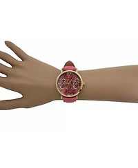 Pink Paisley Face Leather Strap Watch
