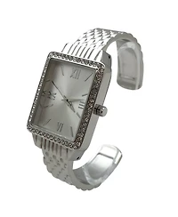 Olivia Pratt Silver Square Face with Rhinestones Bangle Women Watch