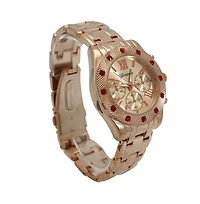 Olivia PrattRosegold Women's Red Rhinestone Detail Boyfriend Metal Watch