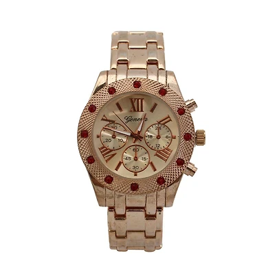 Olivia PrattRosegold Women's Red Rhinestone Detail Boyfriend Metal Watch