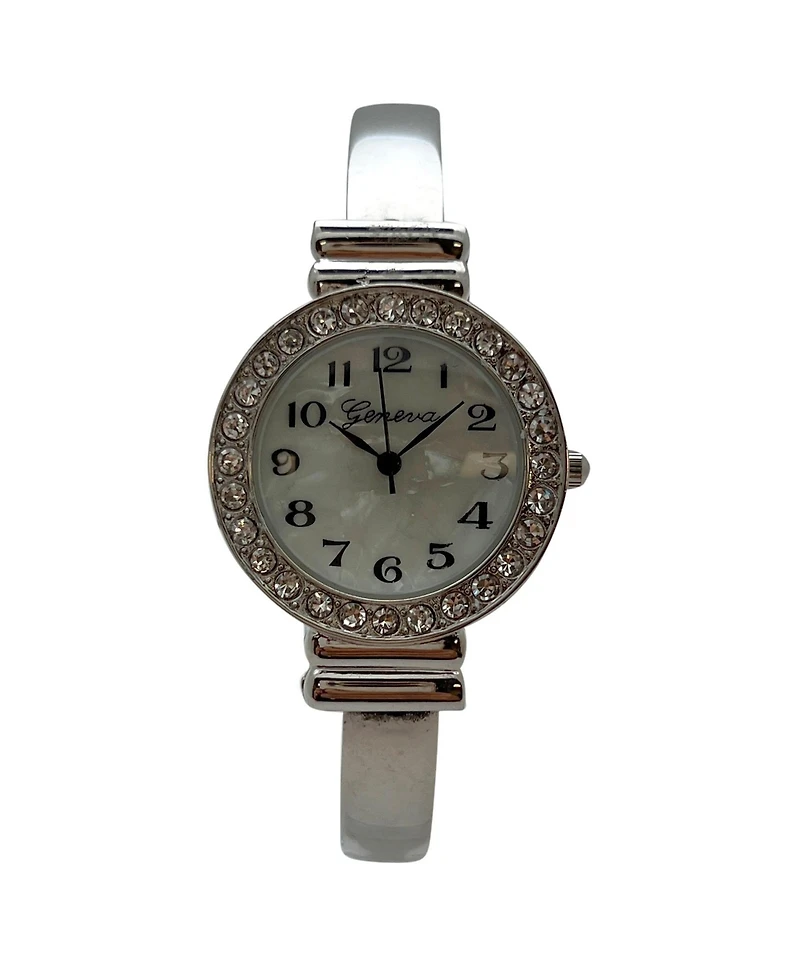 Olivia Pratt Silver New Style Rhinestone Bezel Bangle Women Watch