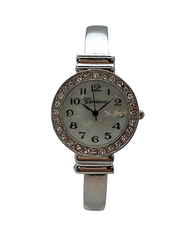 Olivia Pratt Silver New Style Rhinestone Bezel Bangle Women Watch