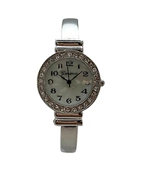 Olivia Pratt Silver New Style Rhinestone Bezel Bangle Women Watch