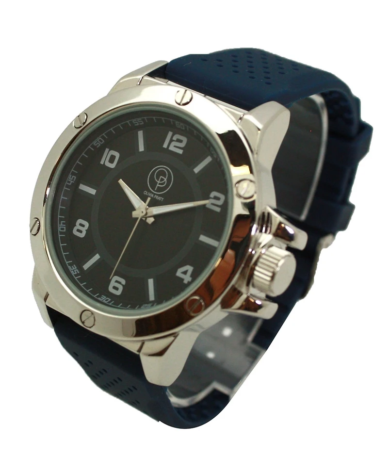 Olivia Pratt Navy Silver Three-Hand Silicone Band Men Watch