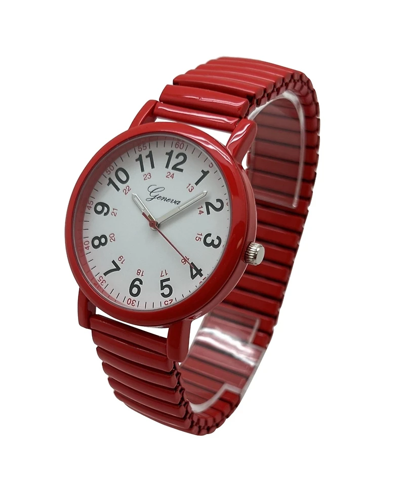 Olivia Pratt Red Bold Numbers and Casual Stretch Band Women Watch