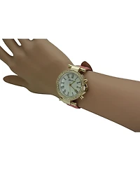 Olivia Pratt Hot Pink Quilted and Gold Detail Leather Strap Watch