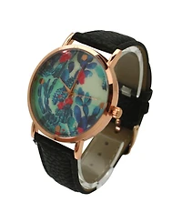 Olivia Pratt Black Colorful Cactus Dial Leather Strap Watch