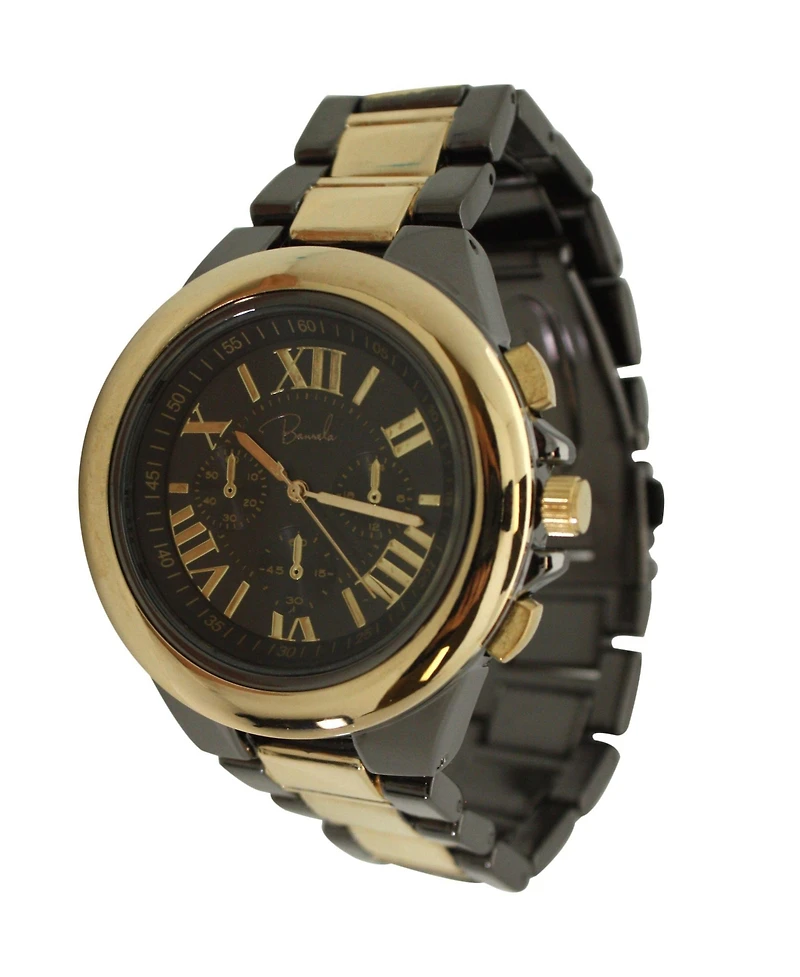 Gunmetal and Gold Bold Bezel 3-Dial Metal Watch