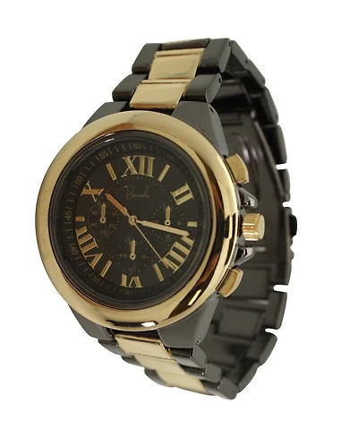 Gunmetal and Gold Bold Bezel 3-Dial Metal Watch