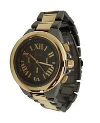 Gunmetal and Gold Bold Bezel 3-Dial Metal Watch