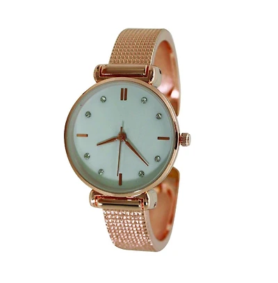Rose Gold Olivia Pratt Every Day Textured and Rhinestone Metal Bangle Watch