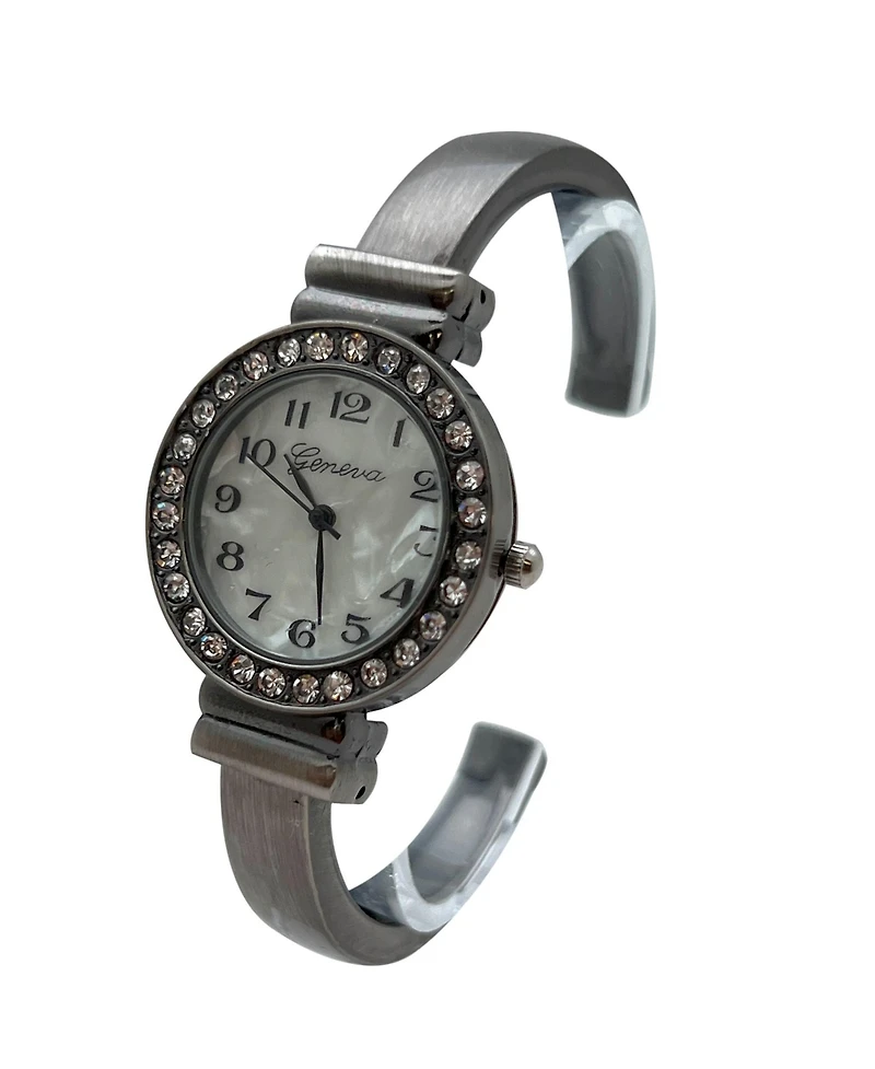 Olivia Pratt Gunmetal New Style Rhinestone Bezel Bangle Women Watch