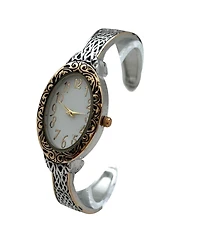 Olivia Pratt Two Tone Oval Face Elegant Textured Bangle Women Watch