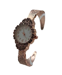 Olivia Pratt Rose Gold Elegant Flower Detailed Face Bangle Women Watch