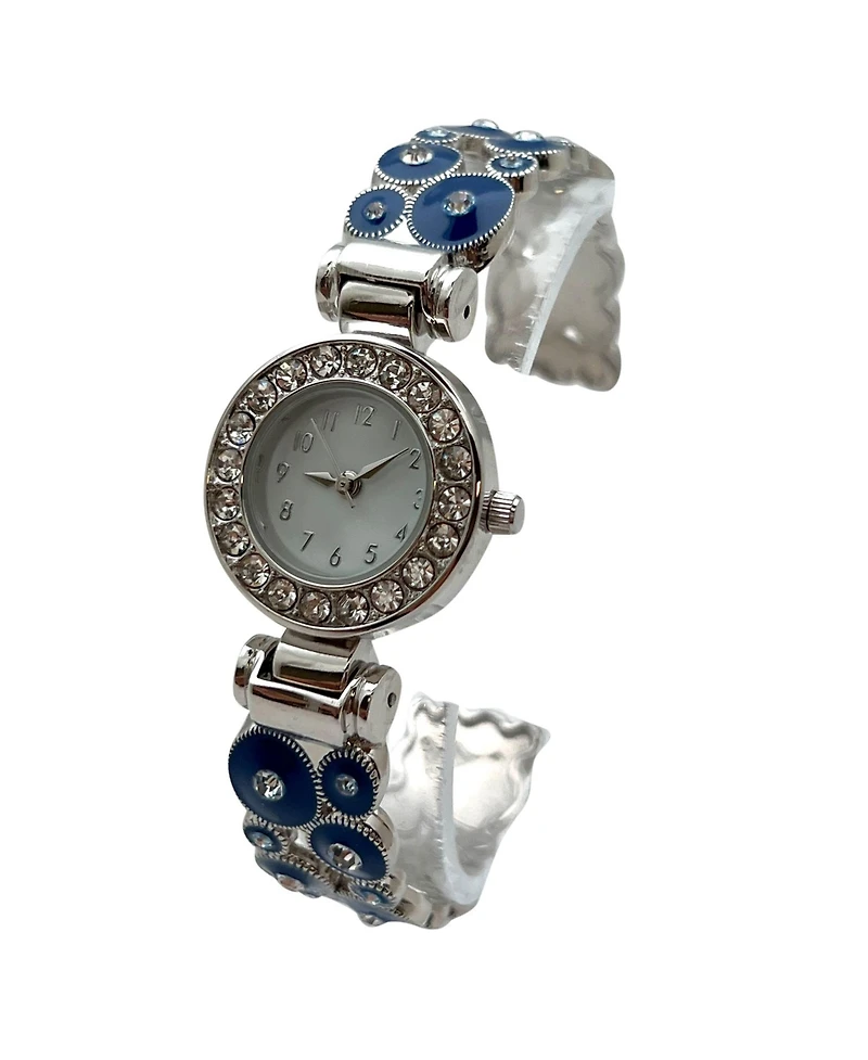 Olivia Pratt Blue Silver Colorful Round Shapes Band Bangle Women Watch
