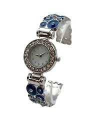 Olivia Pratt Blue Silver Colorful Round Shapes Band Bangle Women Watch
