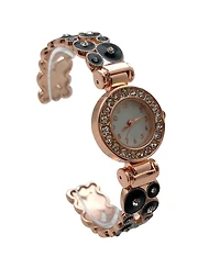 Olivia Pratt Black Rose Gold Colorful Round Shapes Band Bangle Women Watch