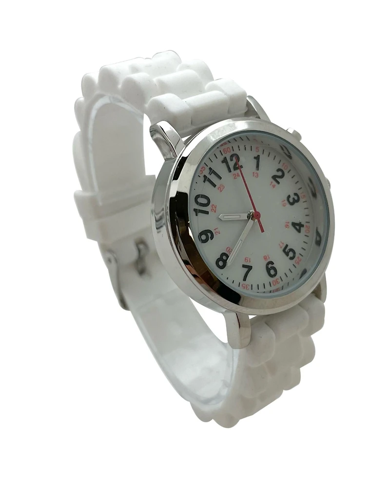 Olivia Pratt White Luminous Dial Easy Read Medical Professionals Silicone Band Women Watch