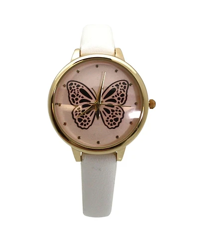 Olivia Pratt WhiteThin Faux Leather Butterfly Face Women Watch