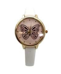 Olivia Pratt WhiteThin Faux Leather Butterfly Face Women Watch