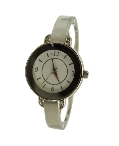 Silver Metallic Round Face Bangle Women Watch