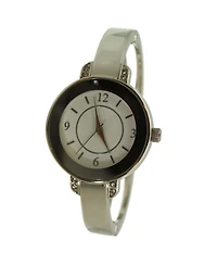 Silver Metallic Round Face Bangle Women Watch