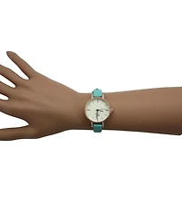 Olivia Pratt Blue Faux Leather Solid Color Round Face Women Watch