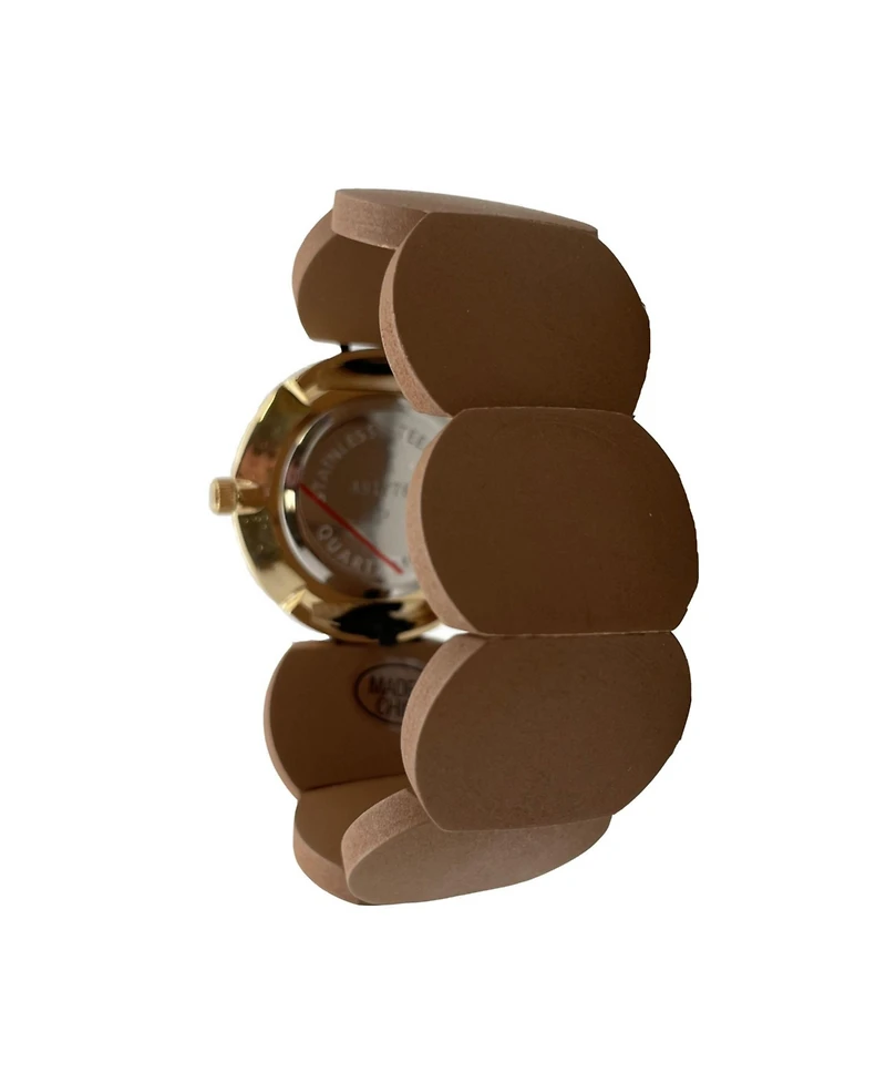 Olivia Pratt Tan Gold Stretch Wooden Watch