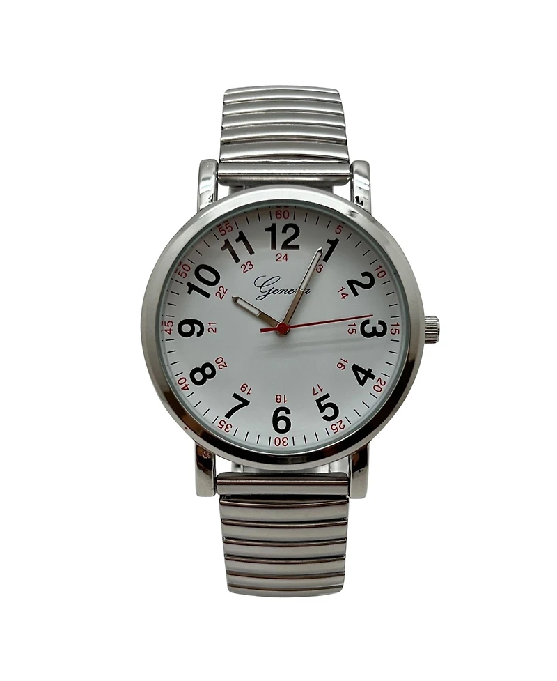 Olivia Pratt Silver Bold Numbers and Casual Stretch Band Women Watch