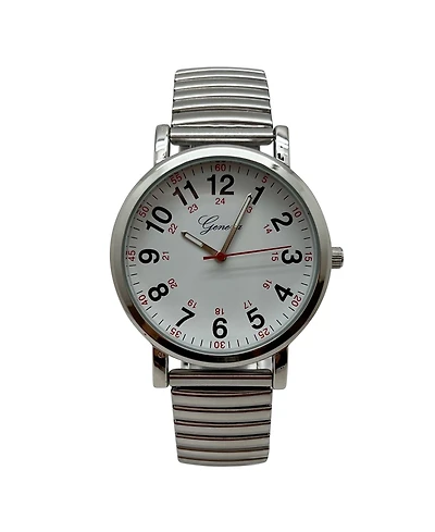 Olivia Pratt Silver Bold Numbers and Casual Stretch Band Women Watch