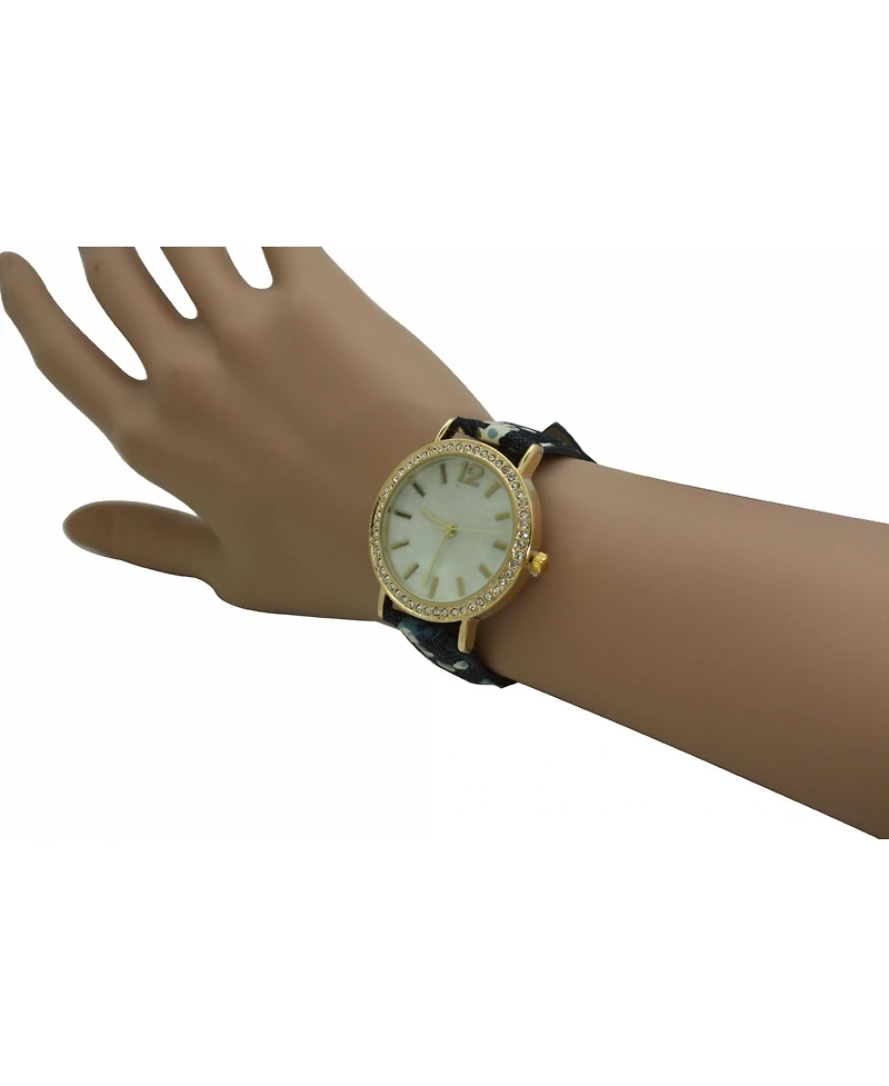 Olivia Pratt Dark Flowers and Denim Strap Watch