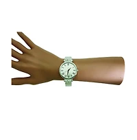 Olivia Pratt Elegant Emerald Rhinestone Solid Metal Bangle Watch