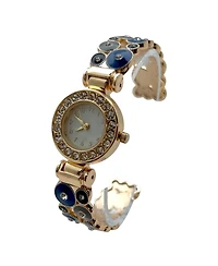 Olivia Pratt Grey Blue Gold Colorful Round Shapes Band Bangle Women Watch