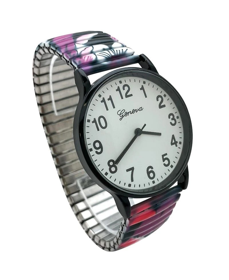Olivia Pratt Big Dial Easy Reader Watch Abstract Elastic Stretch Band Wristwatch Women Watch