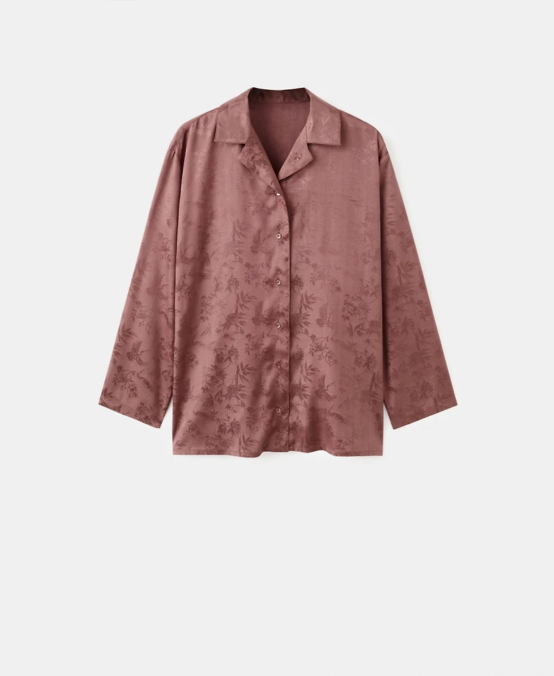 Mango Women's Jacquard Satin Pajama Shirt