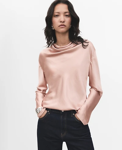 Mango Women's Draped Neck Satin Blouse
