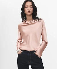 Mango Women's Draped Neck Satin Blouse