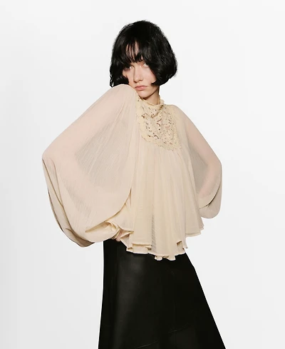 Mango Women's Lace Combination Blouse