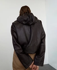 Mango Women's Leather Hood Jacket