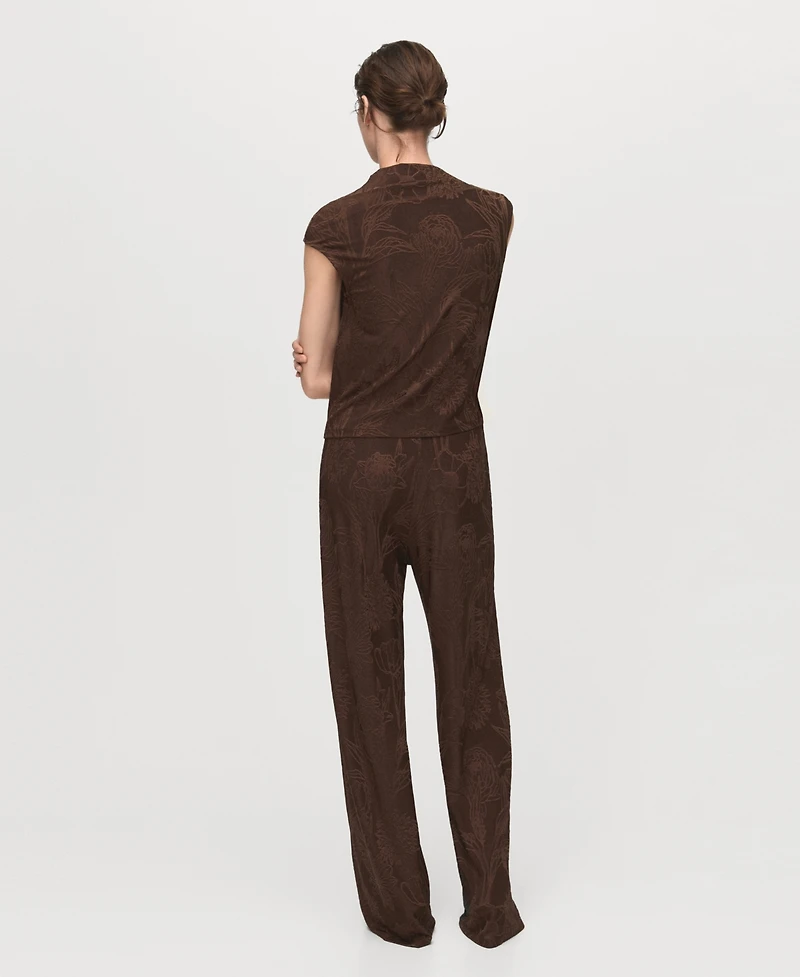 Mango Women's Jacquard Floral-Print Straight Pants