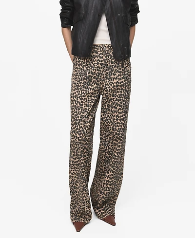 Mango Women's Leopard-Print Straight Jeans