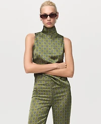 Mango Women's Geometric-Print Satin Pants