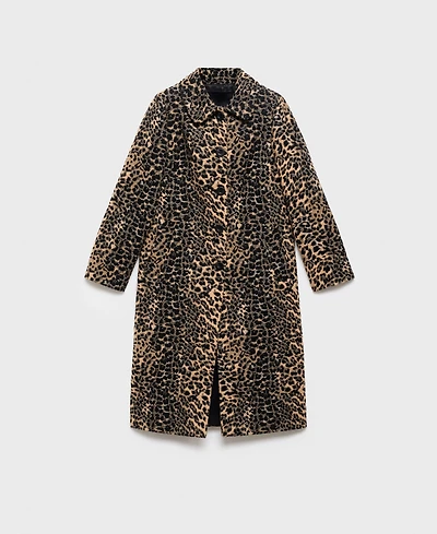 Mango Women's Leopard-Print Long Coat